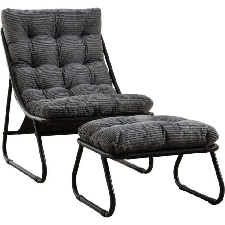 Lounge-Sessel mit Hocker, Stahlgestell, 65x78x86 cm, Grau – Bild 6