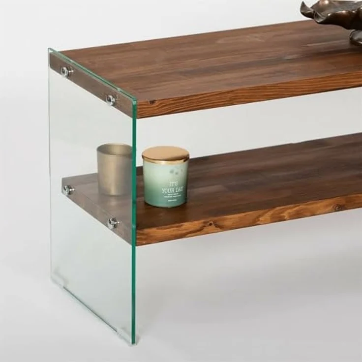 Dmora TV-Möbel Vindemiatrix 140x35x45 cm Braun, 2 Regale – Bild 5
