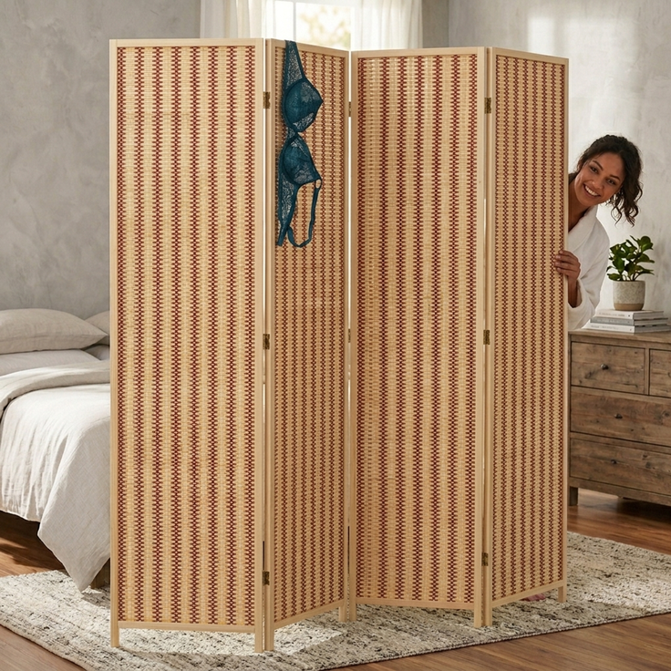 Makika Trennwand / Raumteiler aus Holz / Bambus Faltbar - Natur Braun – Bild 1