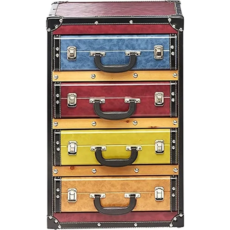 Kobolo Regal Kommode Schubladenturm Kofferoptik -bunt- 4 Fächer