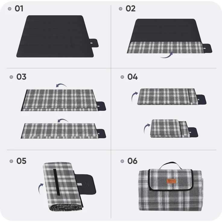 Sekey Picknickdecke Wasserdicht 200x200 cm Faltbare Campingdecke mit Tragegriff Grau – Bild 7