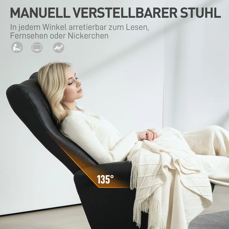 MELAYR, Chefsessel mit Hocker, Lederoptik, drehbar, verstellbare Lehne, bis 150 kg, Schwarz, 79 x 70 x 105 cm – Bild 6
