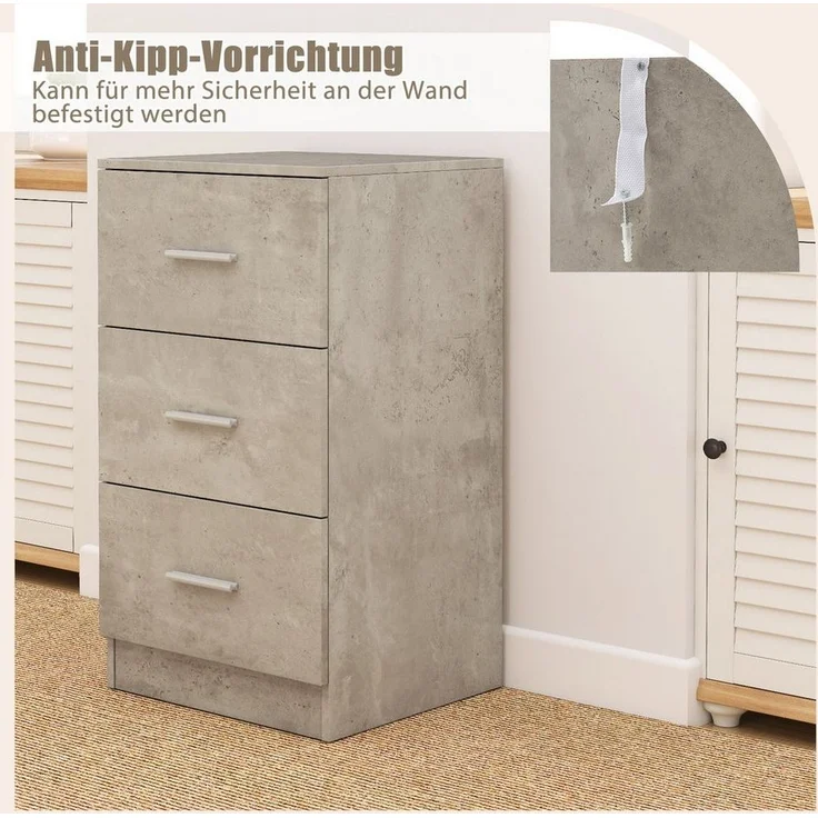 COSTWAY Nachttisch (1-St), mit 3 Schubladen, Büroschrank Beistelltisch 37x34x66,5cm – Bild 3