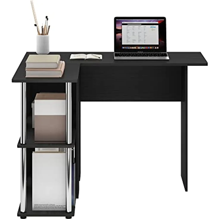 Furinno Abbott L-förmiger Schreibtisch mit Bücherregal, Americano, Edelstahlrohre – Bild 5