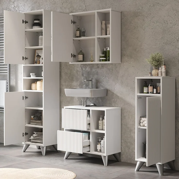 Badmöbel-Set Leano Weiß 4-teilig Vicco – Bild 5