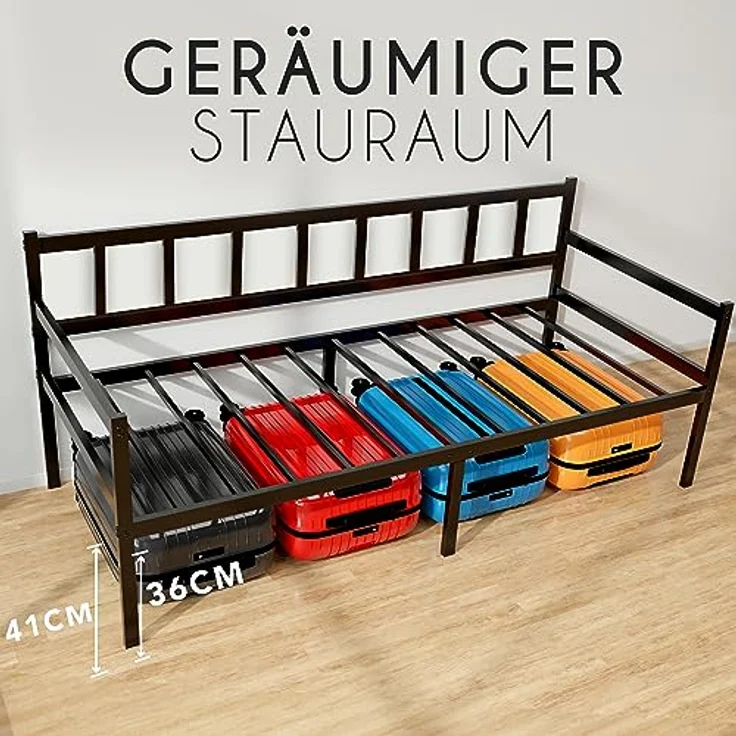 Tagesbett Metallbett 2-1 - Bettsofa 92x192 cm - Bettgestell für Matratzen 90x190 cm - Schlafsofa mit Lattenrost - Bett Bed Frame - Einzellbett - Metall Schwarz – Bild 7