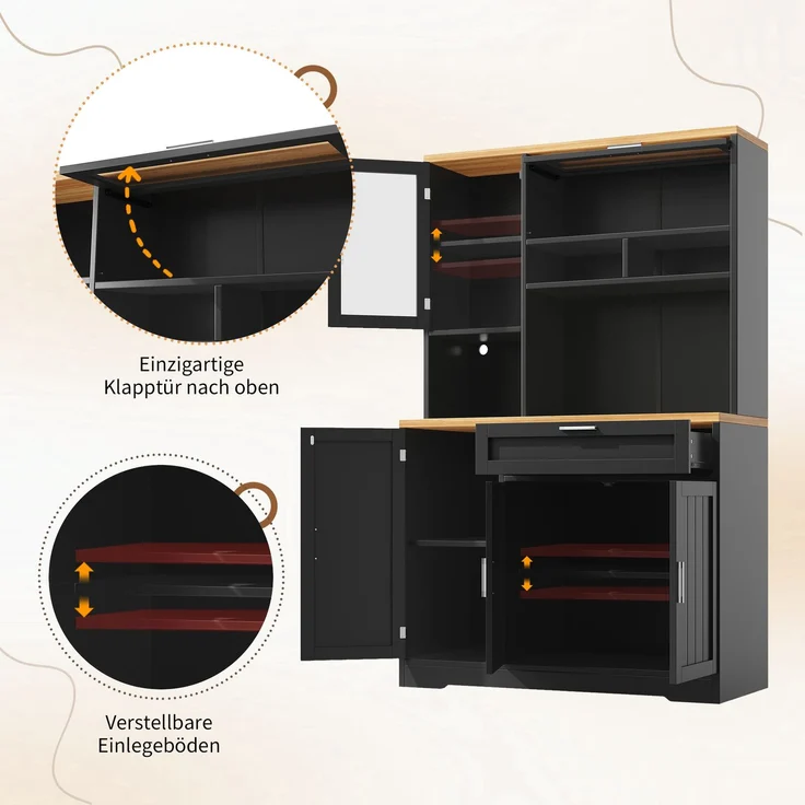 Küchenschrank, Hochschrank / Vitrine mit LED-Beleuchtung, 104x40x180 cm, weiß/schwarz, für Küche & Wohnzimmer--Schwarz--104x40x180cm--YOUDENOVA – Bild 9