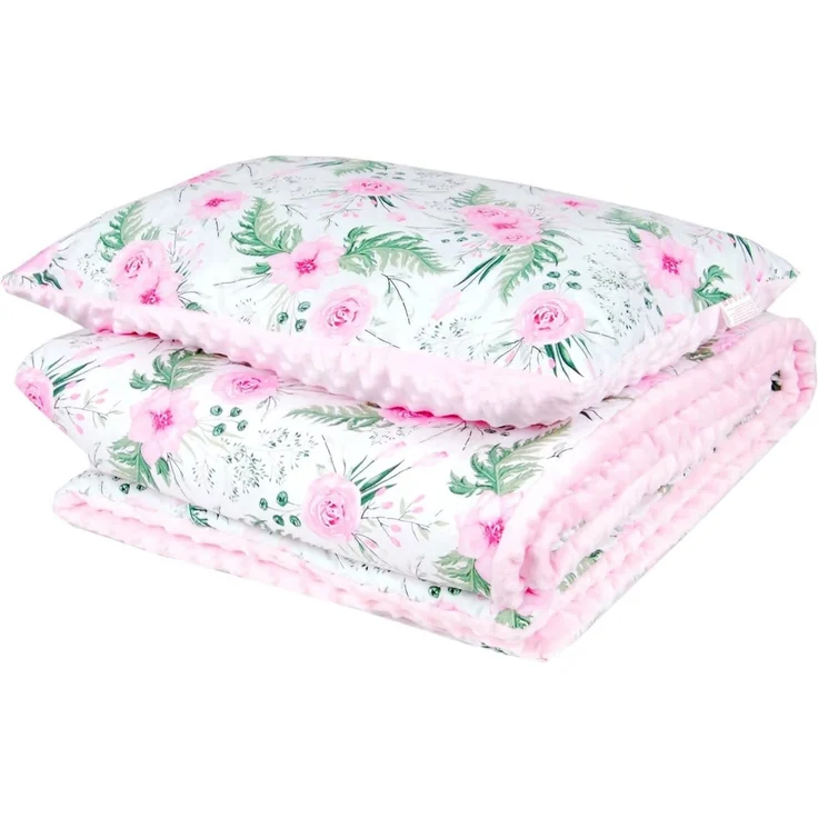 Kinderdecke BABYLUX Kuscheldecke 100x150 cm Babydecke Kinderdecke MINKY XXL, BabyLux, 13. Rosa + Blumen mit Kissen – Bild 2