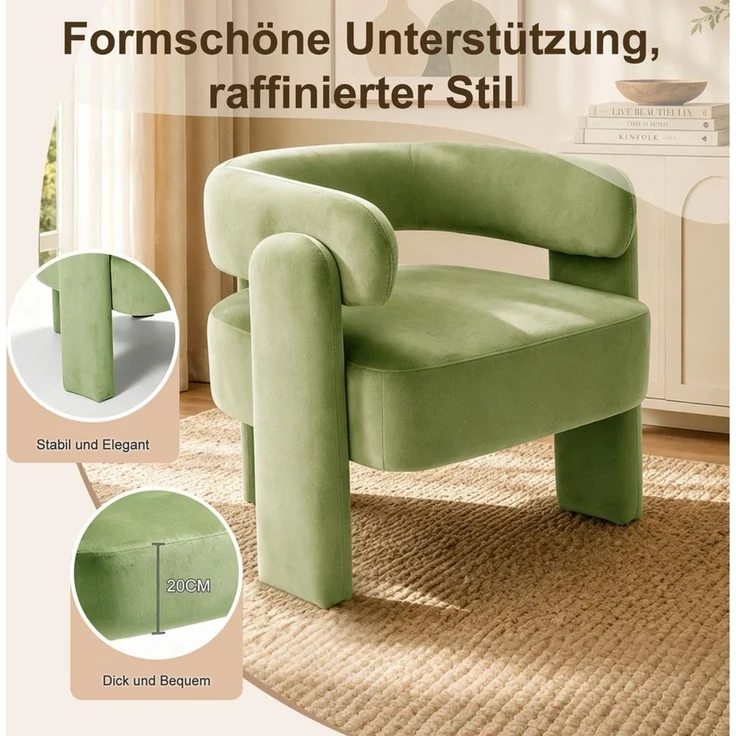HomeMiYN Sessel Moderner sessel für Wohnzimmer und Schlafzimmer – Eleganter Samtsessel (1-St), Eleganter Ohrensessel für Wohnzimmer, Schlafzimmer bis 120 kg – Bild 3
