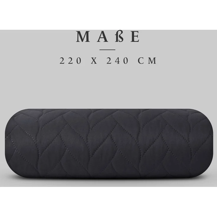 Tagesdecke ( Schwarz ) 220x240 cm mit wattierter Zwischenlage, Bettüberwurf - Überwurfdecke, Sommerdecke gesteppt - Steppdecke, Wendedecke – Bild 2