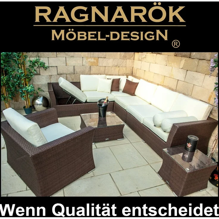 Ragnarök Möbel-Design Gartenlounge-Set Wotan, (Set, Ecklounge, Alu, Polyrattan), Ecksofa bestehend aus 4 einzelenen Elementen, extra breite Armlehnen – Bild 4