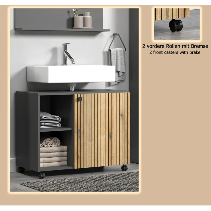 Waschbeckenunterschrank Bliss in Evoke Eiche und grau 80 cm – Bild 9