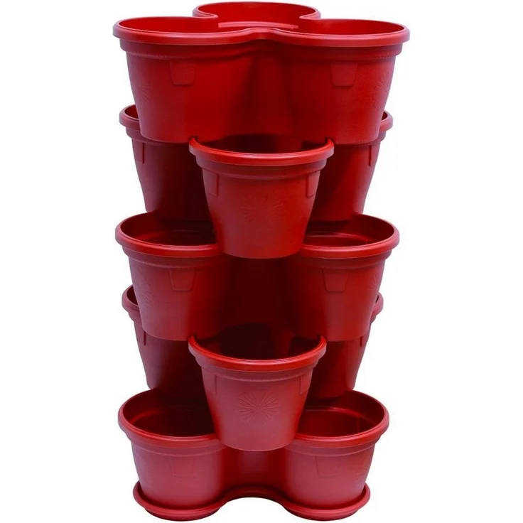 Engelland Blumenständer Säulentopf, Hochbeet, Kräuterbeet (Vorteils-Set, 5 St, 11 Liter Fassungsvermögen je Ebene), fallsicher, UV-beständig, stapelbar, platzsparend, robuster Kunststoff – Bild 2