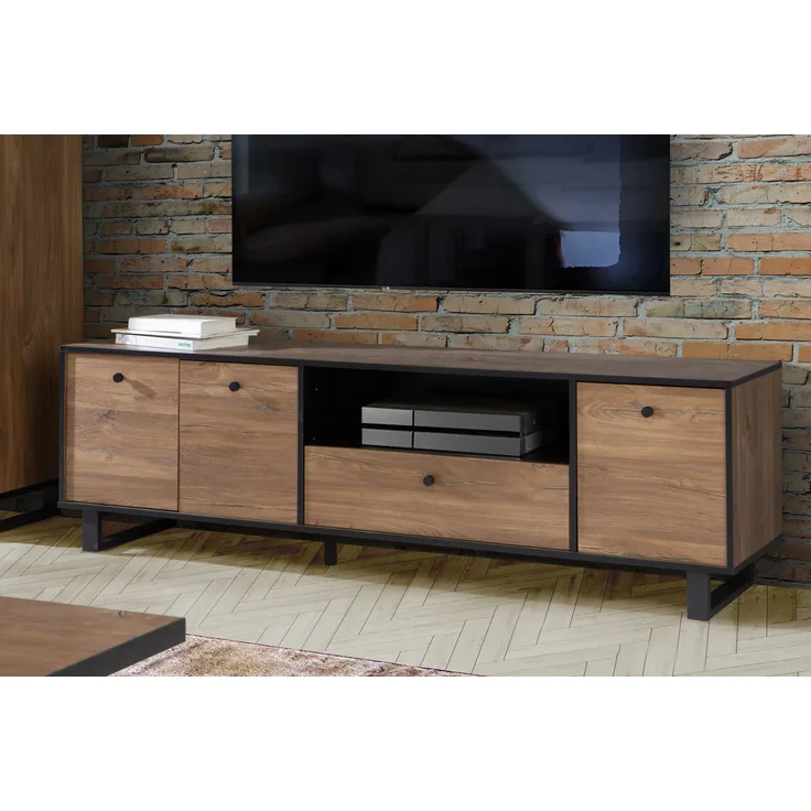 FORTE Sewill TV-Unterschrank, Holzwerkstoff, Braun/Schwarz, 180,8 x 52,8 x 42 cm