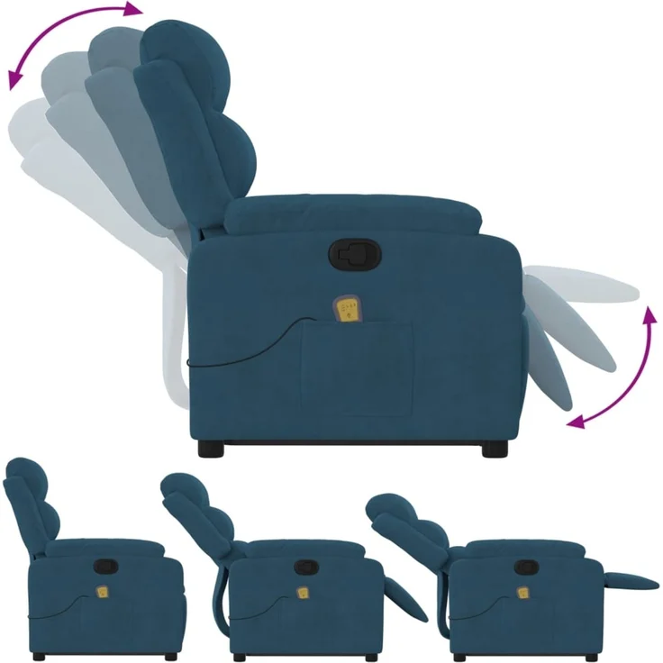 vidaXL Massagesessel mit Aufstehhilfe Blau Samt 3205113 – Bild 6