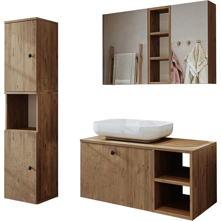 Skye Decor '2523' Badmöbel-Set mit Waschbecken & Spiegel (3-teilig), Atlantik-Kiefer, 95 x 58 x 45 cm – Bild 6