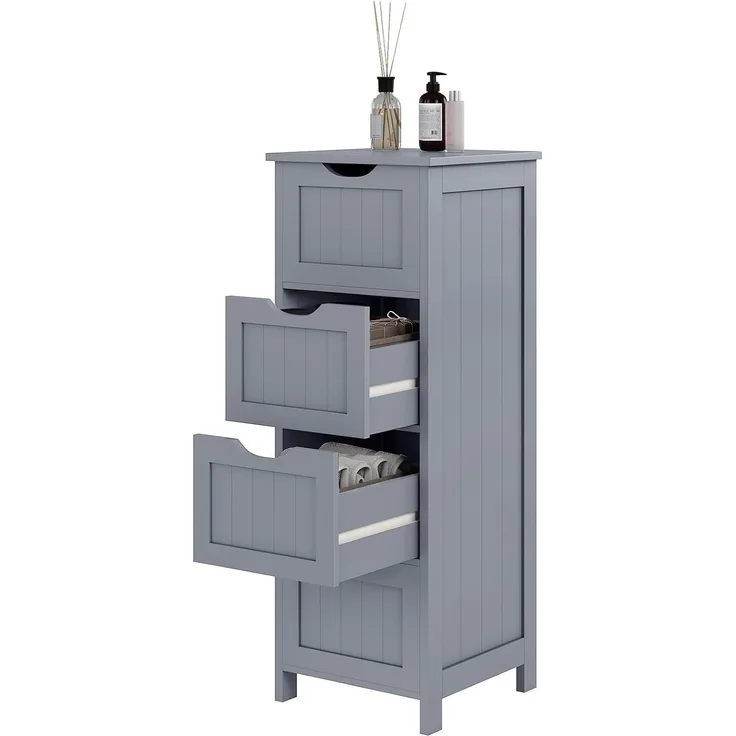 eSituro SBP0054 Badschrank Beistellschrank Schubladenkommode Organizer mit 4 Körben aus MDF Grau