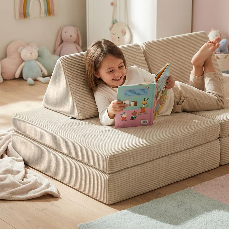 Bellabino 'Nile' Spielsofa mit Toren, 8-tlg, Cord, beige, faltbare Kindercouch, abnehmbarer & waschbarer Bezug, Kindersofa aus Schaumstoff, Oeko-Tex zertifiziert – Bild 2