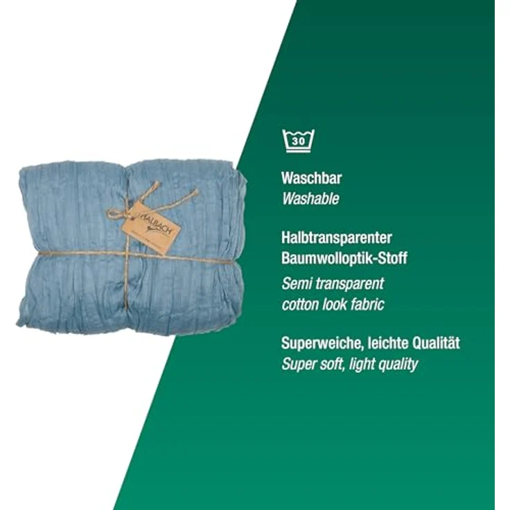 Halbach Seidenbänder Tischläufer | Breite: 70 cm Länge: 3 m | waschbarer Tischläufer für Hochzeiten, Geburtstage oder Tischdeko | schmale Tischdecke in Baumwoll-Optik | Farbe: verwaschendes Jeansblau – Bild 4