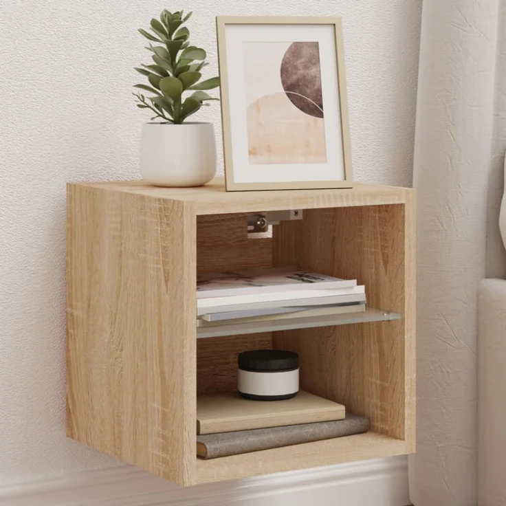 TV-Wandschrank, Fernsehschrank mit LED-Leuchten Sonoma-Eiche 30x28,5x30 cm – Bild 1