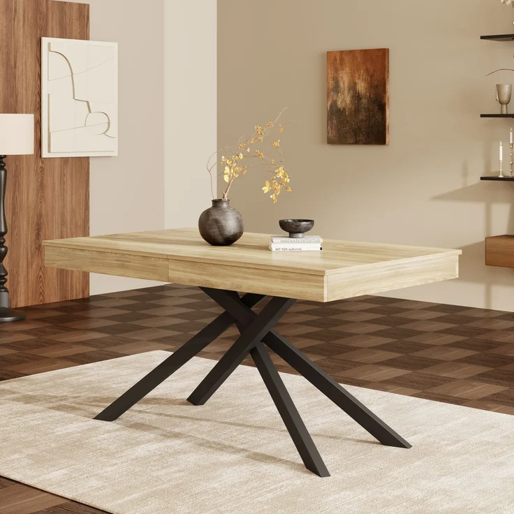 JARDJ Ausziehbarer Esstisch, 140/180*80 cm, geeignet für 6-8 Personen, rechte Form, verdickte Tischplatte, Metallbeine,einfacher Stil,Tisch für Esszimmer, Küche, Wohnzimmer, Eichenfarbe – Bild 3