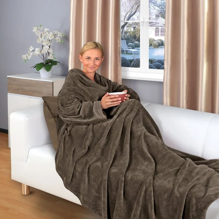 Wohndecke flauschige, tragbare Kuscheldecke mit Ärmeln ohne Fußtasche, Gräfenstayn, warme Ärmeldecke - TV Decke zum Anziehen - 200x150 cm – Bild 1