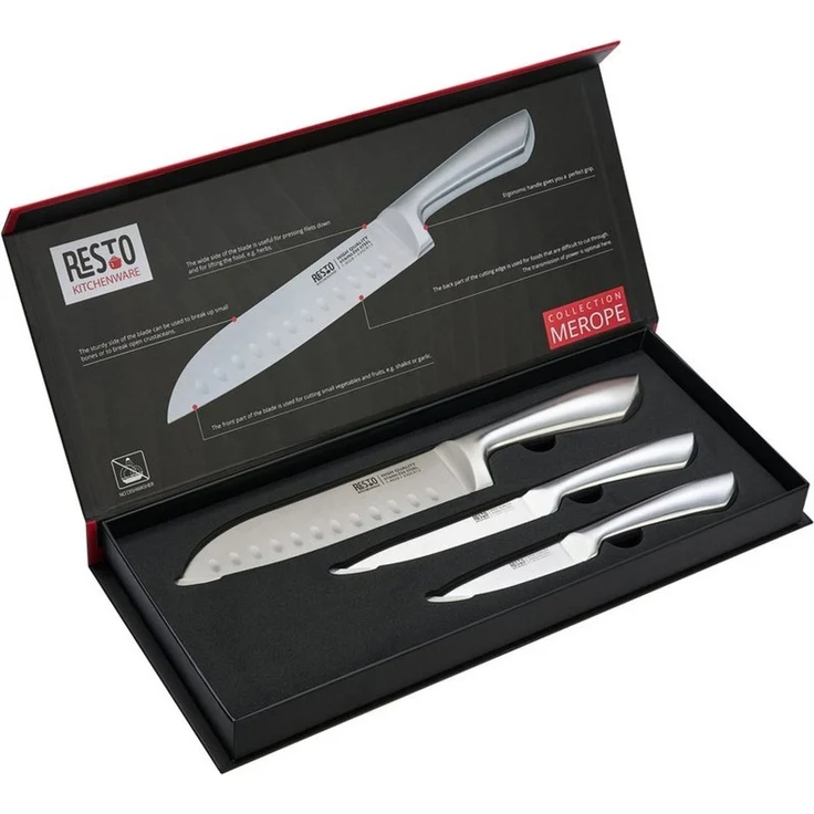 RESTO Kitchenware Messer-Set Merope, Edelstahlmesser 3-teilig in Magnet-Geschenkbox (Set, 3-tlg), Santoku-Messer 18 cm, Universalmesser 13 cm, Schälmesser 9 cm – Bild 2