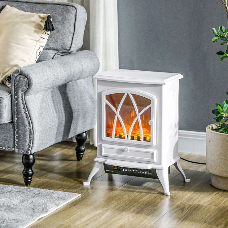 JARDJ Freistehender elektrischer Kamin 1000/2000 W, dekorativer Kamin mit LED-Flammeneffekt, weiß, 45*28,5*54cm – Bild 3