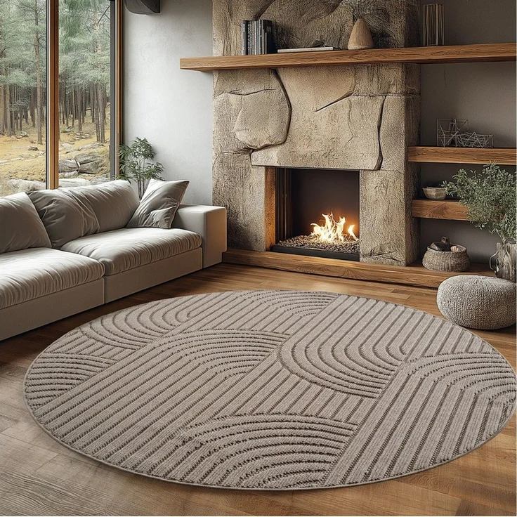 Ayyildiz Teppiche Teppich HELIX 2201, auch als Läufer und Rund erhältlich, rund, Höhe: 7 mm, 3D-Effekt durch Cut-Loop-Webtechnik, Woll-Optik, Bouclé, Wohnzimmer – Bild 1