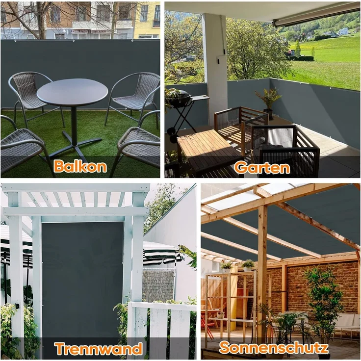 Sekey Balkon Sichtschutz Oxford mit Kabelbinder 90x700 cm, Balkonabdeckung Balkonverkleidung Blickdicht, Wasserdicht Windschutz, Anthrazit – Bild 2