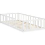 Kinderbett 90x200 Bodenbett mit Rausfallschutz Montessori Bett Kleinkindbett Holz Massiv Weiß Einzelbett Lattenrost Bettgestell