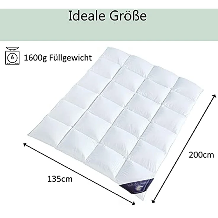 Welt der Träume Daunen-Bettdecke, 5% Daunen- / 95% Federnanteil, Baumwolle weiß, 135x200 cm – Bild 3