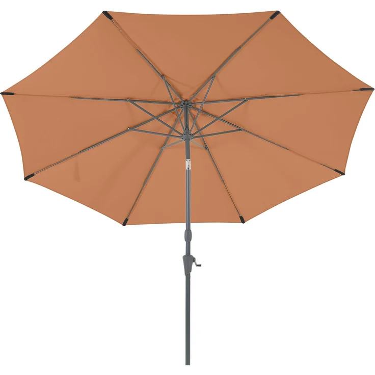 LECO Marktschirm Ø3m, Aluminiumgestell anthrazit, Fiberglasstreben, Polyester-Schirmtextil orange, mit Windschutz und Abknickfunktion – Bild 2