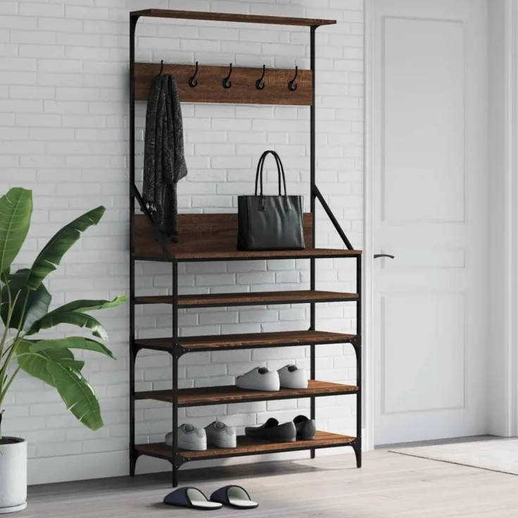 vidaXL Kleiderständer mit Schuhablage Braun Eiche-Optik 90x34x184 cm 837881