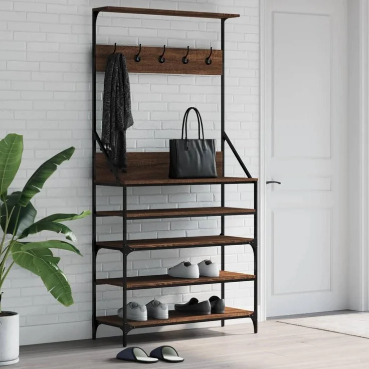 vidaXL Kleiderständer mit Schuhablage Braun Eiche-Optik 90x34x184 cm 837881 – Bild 1