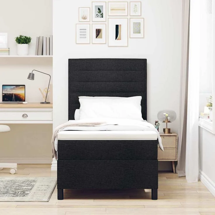 vidaXL Boxspringbett mit Matratze mit LED Schwarz 90 x 190 cm Stoff 3342755 – Bild 4
