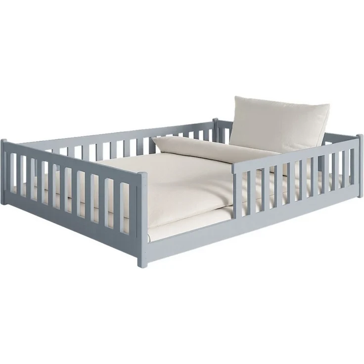 Kids Collective Kinderbett Bodenbett Bett mit Rausfallschutz & Lattenrost Montessori Bett Kinder (Jungen, Mädchen, Kinder, weitere Größen 80x160, 80x180, 90x190, 90x200, 120x200 cm), Jugendbett Gitterbett Einzelbett mit Matratze, Aschgrau 140x200 cm – Bild 2