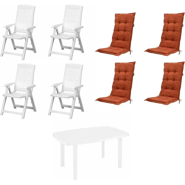 SET Tampa + Faro 4 x Klappsessel weiß, 1 x Tisch weiß, 4 x Auflage terra – Bild 2