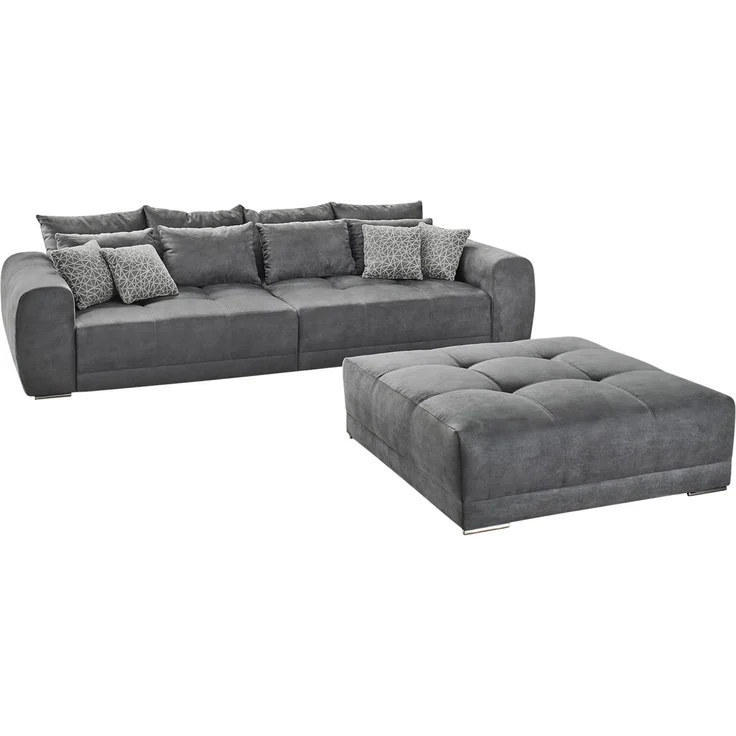 Big-Sofa XXL 306 cm Federkern Lounge Couch mit Bezug aus Mikrofaserstoff in Grau – Bild 8
