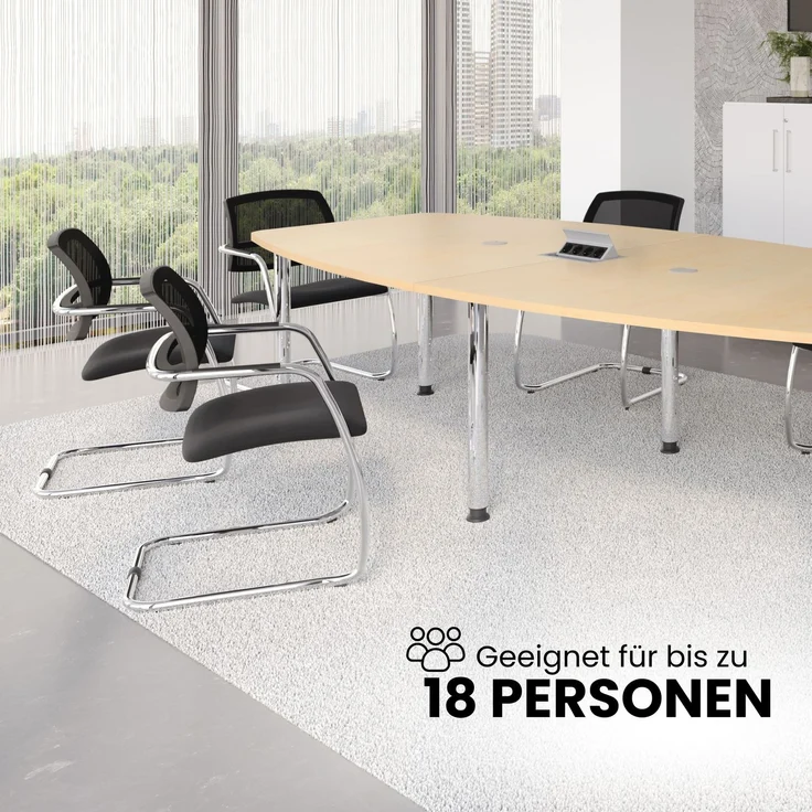 bümö Konferenztisch oval 520x130 cm großer Besprechungstisch in Ahorn, Besprechungstisch mit Säulen in silber, Meetingtisch für 18 Personen, XXL-Tisch für Besprechungsraum & Meeting, KT52S-3-S – Bild 6