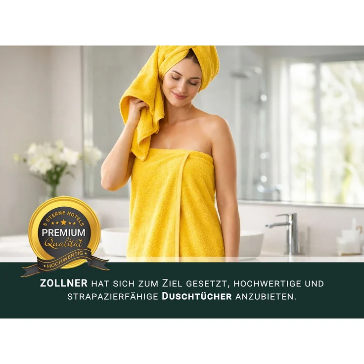 ZOLLNER 5er Set Duschtücher, 100% Baumwolle, 70x140 cm, sonne – Bild 6