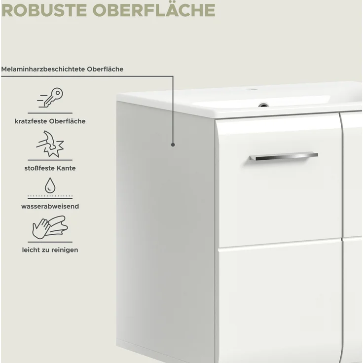 Badezimmer-Set >Ice< in Weiß / Weiß Hochglanz - 105x185x46cm (BxHxT) – Bild 10