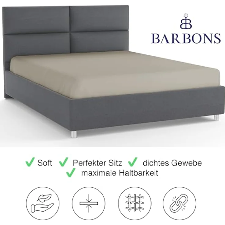 BARBONS Spannbettlaken 120x200 cm - 100% Baumwolle Spannbetttuch Oeko-TEX Zertifiziert Bettlaken Jersey Bettwaren und Bettbezug für Boxspringbett und Dicke Matratzen bis 27 cm - Sand 120x200 – Bild 6