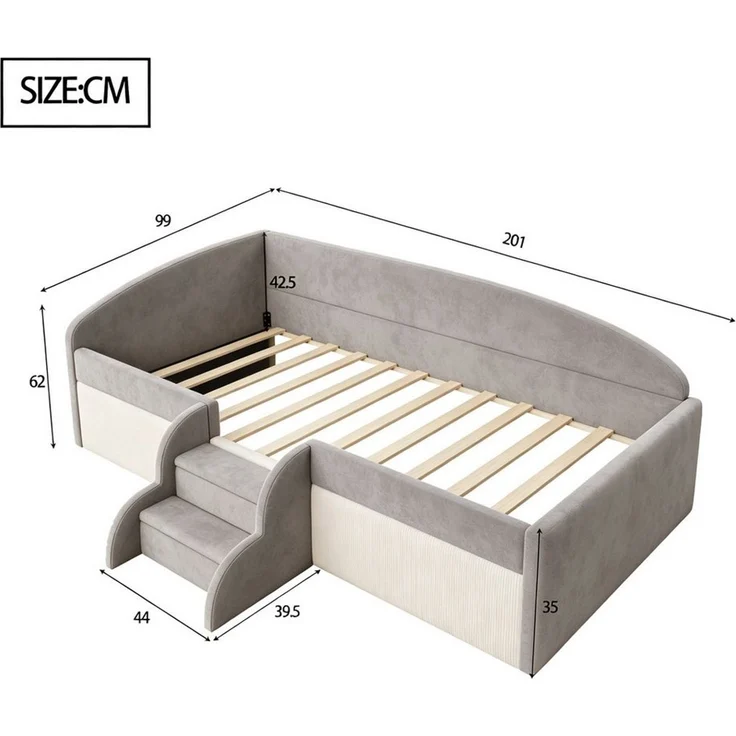 Flieks Polsterbett, Kinderbett Schlafsofa Einzelbett 90x190cm mit Treppe und Lattenrost – Bild 3