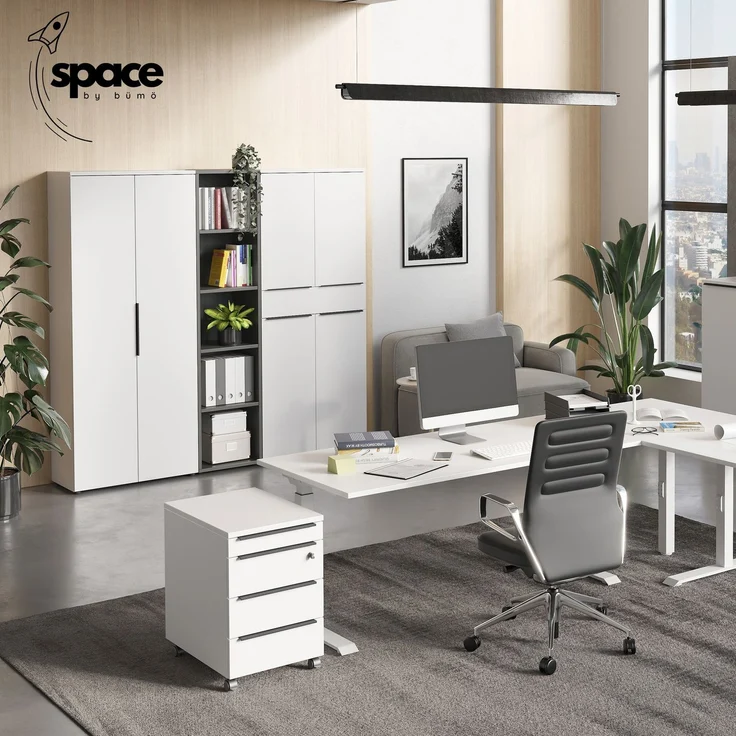 bümö Space Rollcontainer mit Schubladen, Container abschließbar aus Holz in weiß - Rollwagen für's Büro als Schreibtisch Unterschrank, Bürocontainer od. Schreibtischcontainer, SPCSRC-84 – Bild 4