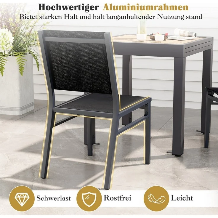 COSTWAY Gartenstuhl (1 St), mit Rückenlehne, Alu, für Balkon, Terrasse, bis 150 kg – Bild 3
