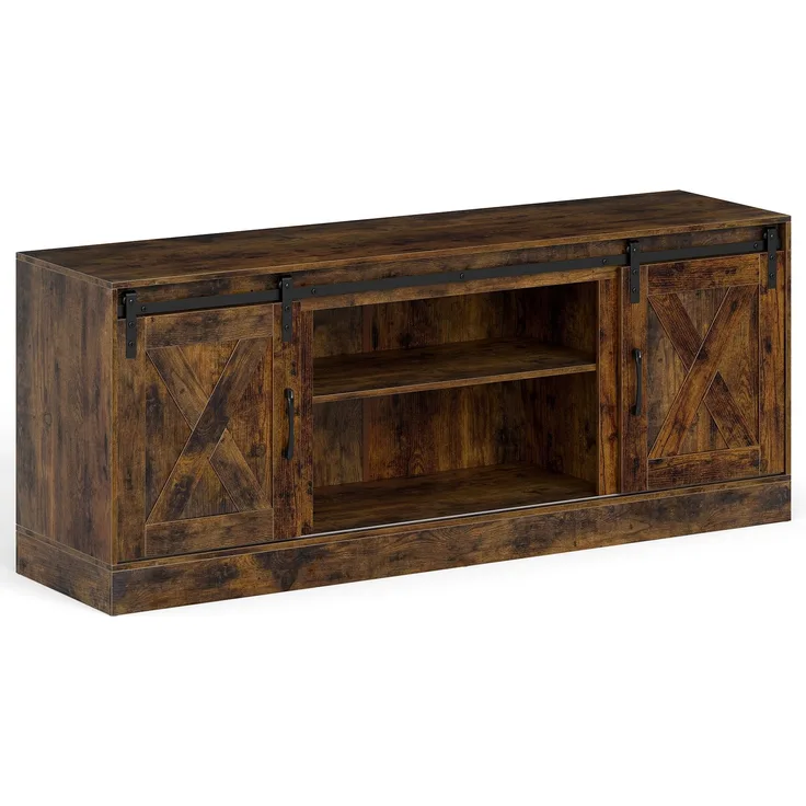 TV Schrank mit 2 Schiebetüren & Verstellbaren Regalen TV-Ständer für bis 70" Fernseher Lowboard