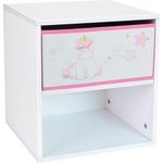 Fun House 713045 Einhorn Nachttisch mit Schublade H. 36 x L. 33x30 cm für Kinder, Holz, weiß/rosa, à partir de 2 ans