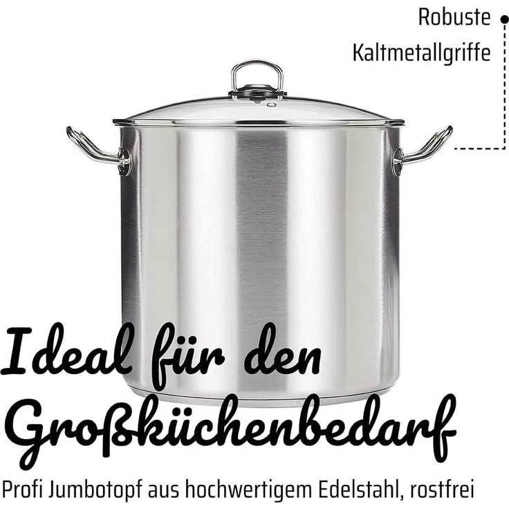 GSW 643474 Profi Jumbotopf mit Glasdeckel 30x28 cm / ca. 20,0 Liter, Edelstahl, Silber, 30 cm , 1er Pack – Bild 3