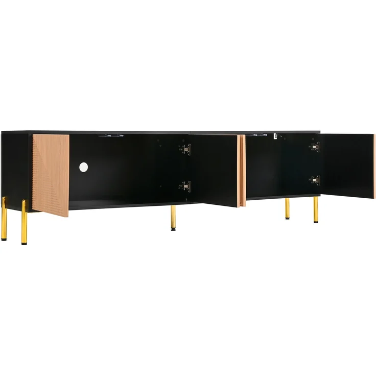 TV-Schrank aus Spanplatte mit 4 Türen & Metallgestell, 179x35x53,5 cm, Schwarz/Natur – Bild 9